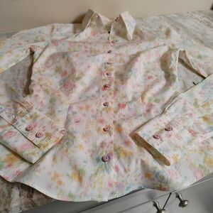 Andrea Palombini Tailored Women's Pastel Abstract Floral Shirt Italy sz 2